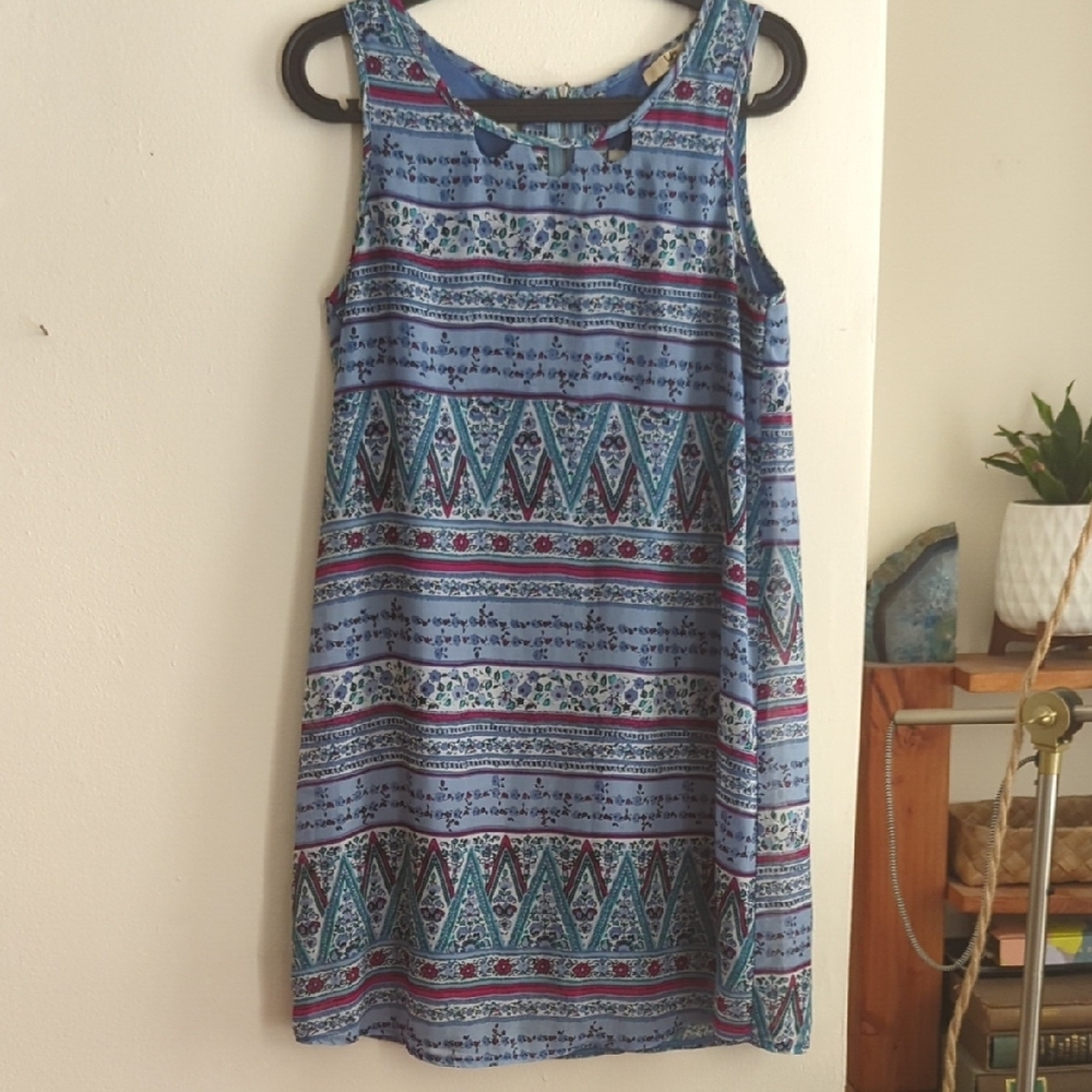 Blue Pink Scoop Neck Sundress